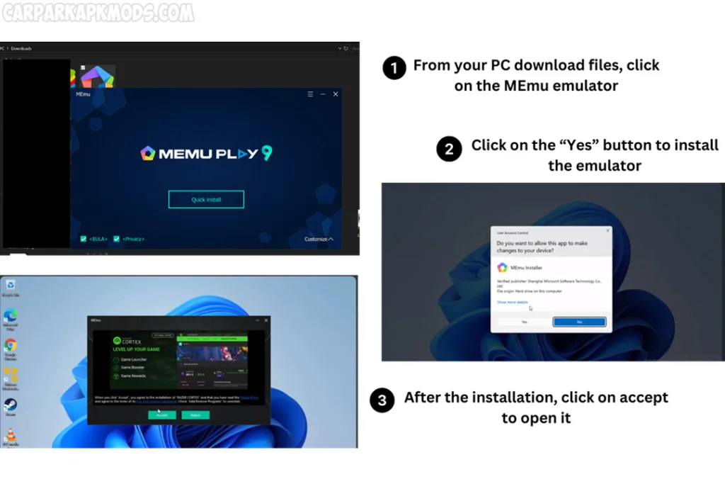 Installation process of MEmu emulator